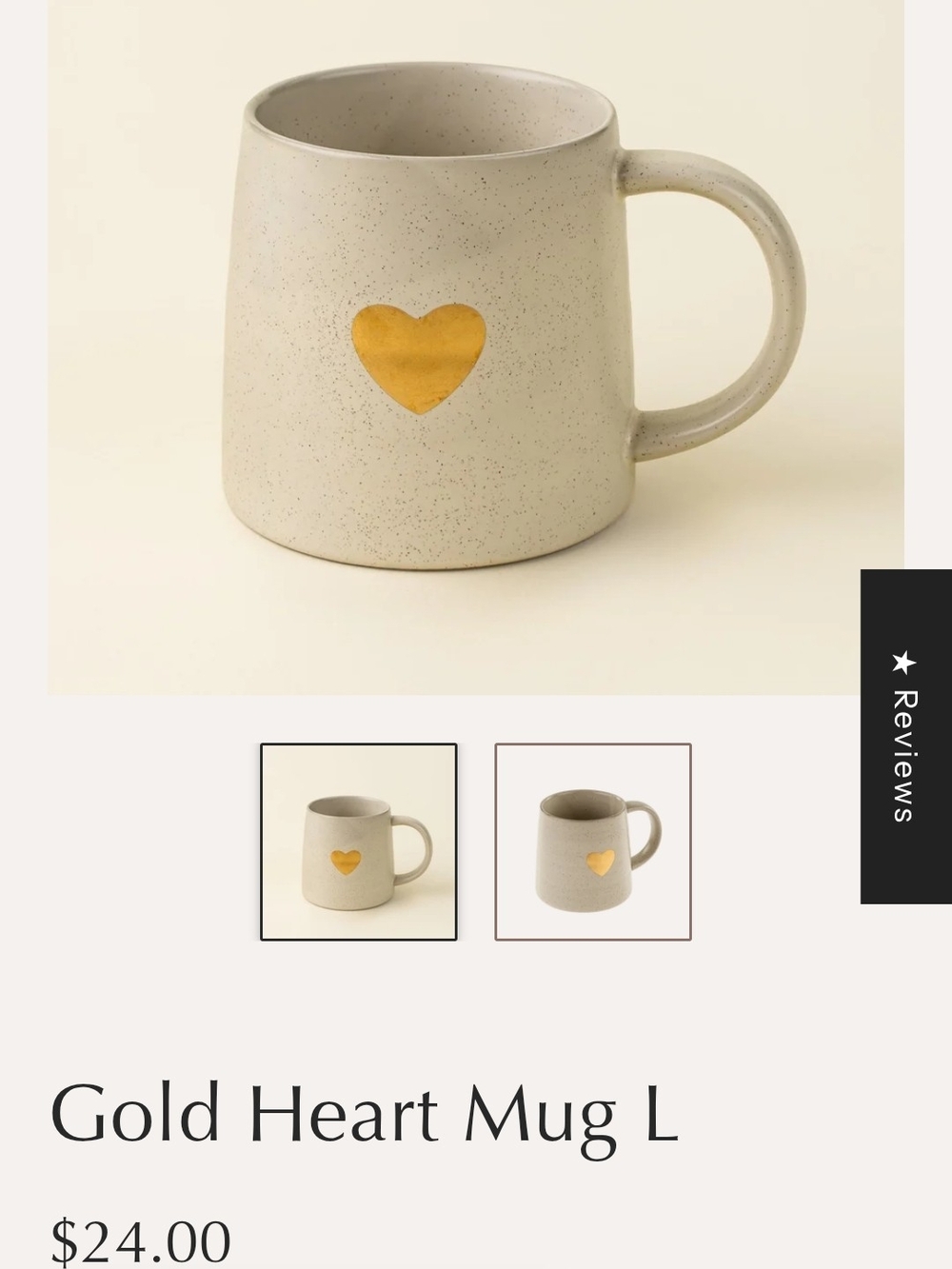 INDABA NWT Handmade Gold Heart Mug Large Speckled Stoneware Coffee Tea Mug